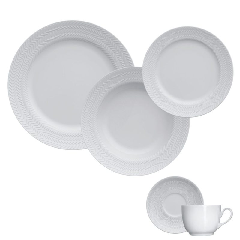 APARELHO DE JANTAR CHÁ E CAFÉ 42 PEÇAS CHEVRON PORCELANA GERMER 3533030