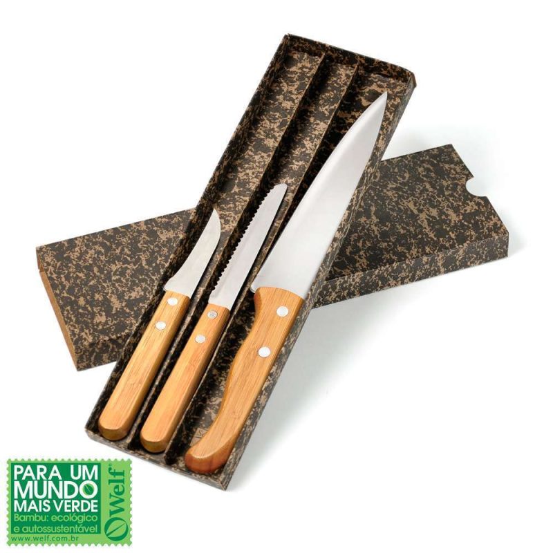CONJUNTO DE FACAS INOX/BAMBU SPECIAL LINE 3 PEÇAS KF-00703