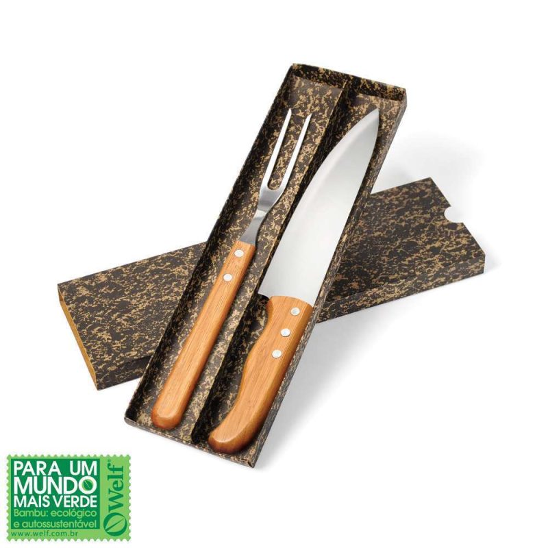 CONJUNTO DE GARFO E FACA 8" EM INOX E BAMBU SPECIAL LINE 2 PEÇAS KF-00833