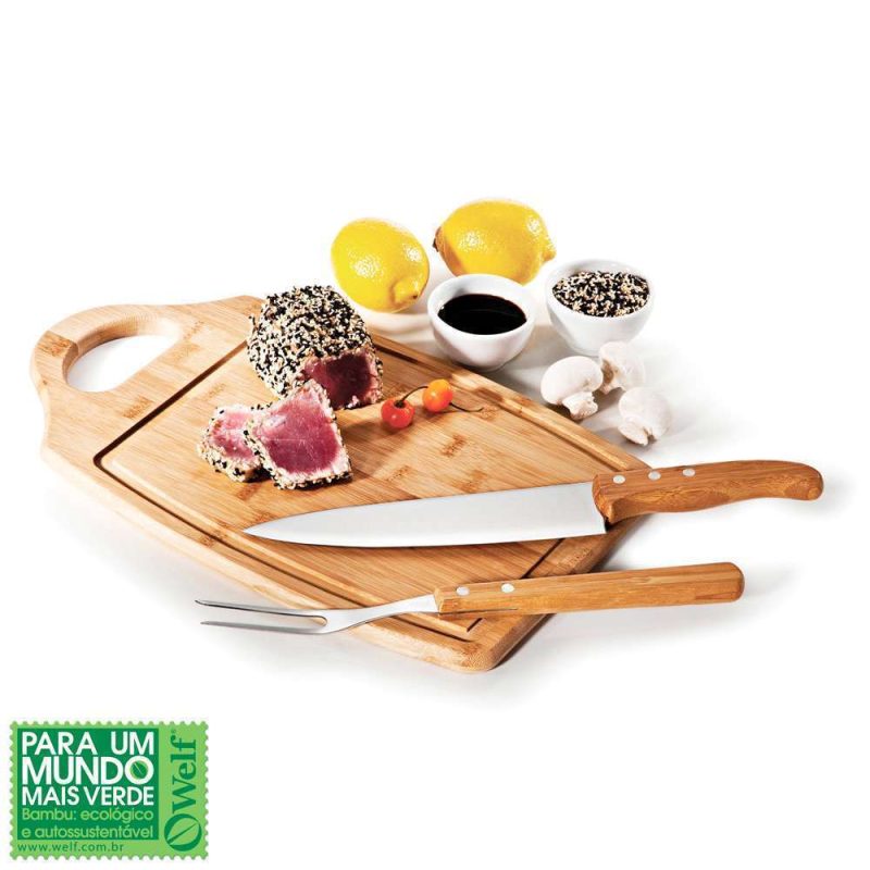 CONJUNTO PARA CHURRASCO EM BAMBU E INOX OTTAWA 3 PEÇAS WELF MB-08093