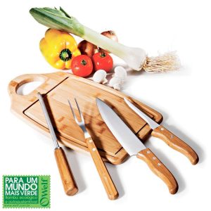 CONJUNTO PARA CHURRASCO EM BAMBU E INOX OTTAWA 5 PEÇAS WELF MB-08183