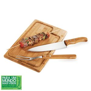 CONJUNTO PARA CHURRASCO EM BAMBU E INOX DALLAS 3 PEÇAS WELF MB-19093
