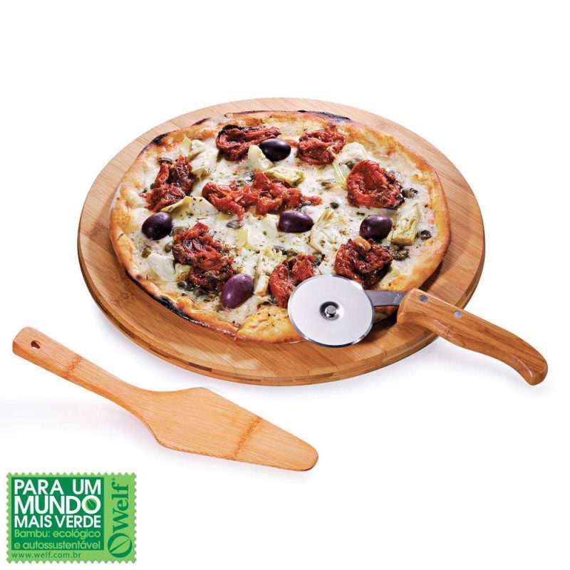 CONJUNTO PARA PIZZA EM BAMBU NAPOLI 35 CM 3 PEÇAS PD-10133