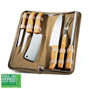 CONJUNTO DE FACAS INOX/BAMBU COM ESTOJO MONTREAL 7 PEÇAS WELF REF PB-00613