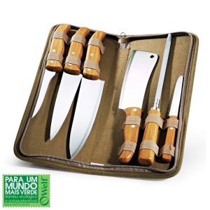 CONJUNTO DE FACAS INOX/BAMBU COM ESTOJO MONTREAL 7 PEÇAS WELF REF PB-00623