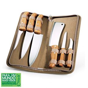 CONJUNTO DE FACAS INOX/BAMBU COM ESTOJO MONTREAL 7 PÇS WELF REF PB-00633