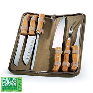 CONJUNTO DE FACAS INOX/BAMBU COM ESTOJO MONTREAL 7 PEÇAS WELF REF PB-00673