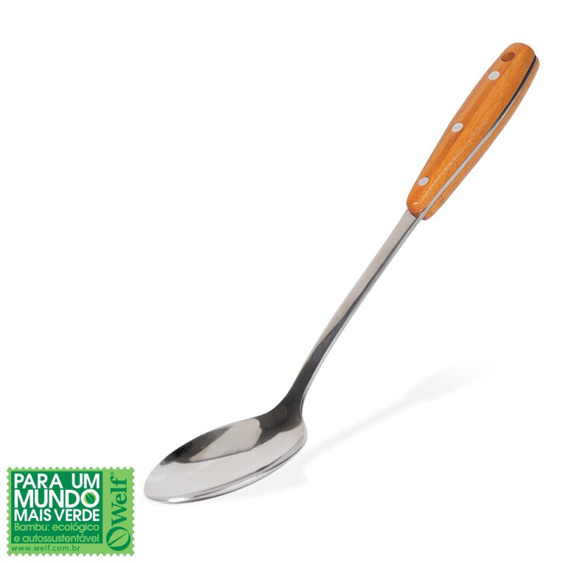 COLHER EM AÇO INOX COM CABO EM BAMBU 36,5CM WELF UB-80043