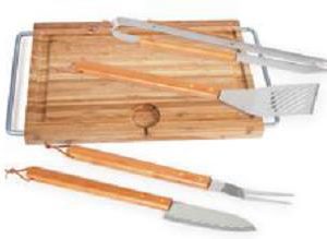 CONJUNTO PRANCHA E KIT BARBECUE EM BAMBU/ INOX WELF MB-25703