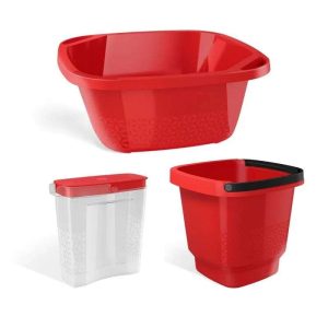 KIT LAVANDERIA UZ 03 PEÇAS VERMELHO PLÁSTICO UZ