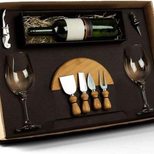 KIT PARA QUEIJO E VINHO 9 PEÇAS EM BAMBU WELF COM ESPAÇO PARA GARRAFA KT-90007