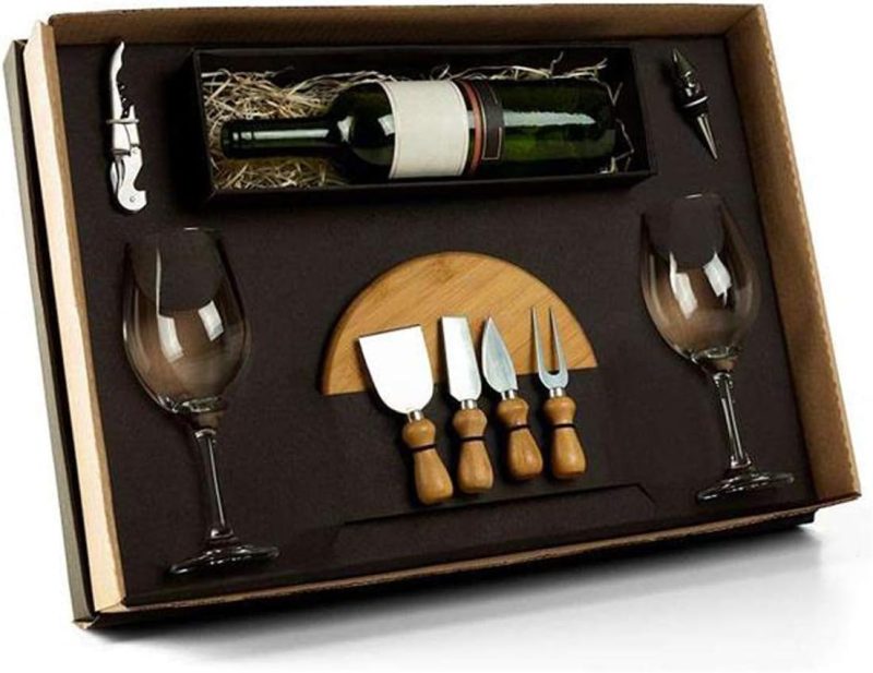 KIT PARA QUEIJO E VINHO 9 PEÇAS EM BAMBU WELF COM ESPAÇO PARA GARRAFA KT-90007