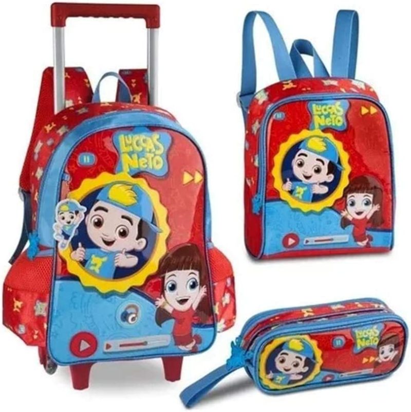 LUCCAS NETO KIT MOCHILA ESCOLAR COM RODINHAS ESTOJO E LANCHEIRA - CLIO  LN9003K