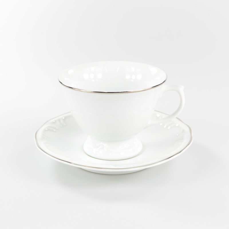 06 XÍCARAS DE CHÁ COM PIRES POMERODE FILETE PRATA PORCELANA SCHMIDT