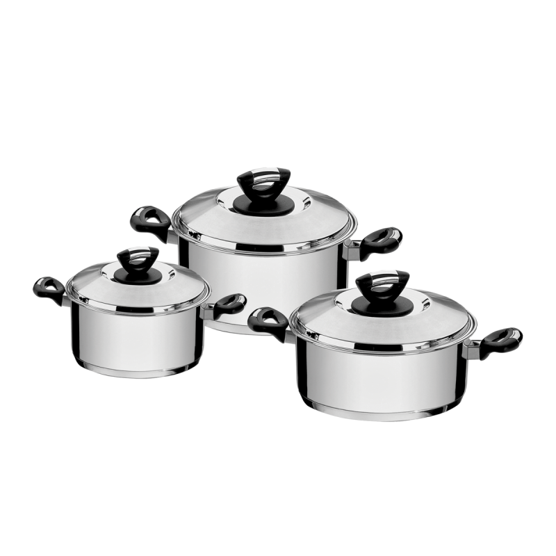 JOGO DE PANELAS EM AÇO INOX 3 PEÇAS LINHA SOLAR BAQUELITE TRAMONTINA 65720/740 7891116149461
