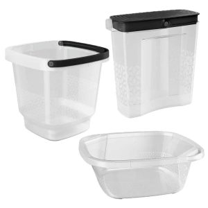 KIT LAVANDERIA PLÁSTICO UZ 03 PEÇAS TRANSPARENTE