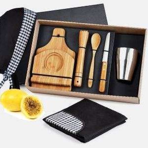 KIT PARA CAIPIRINHA EM BAMBU COM AVENTAL E BANDANA 0,35 L  WELF KE-01443