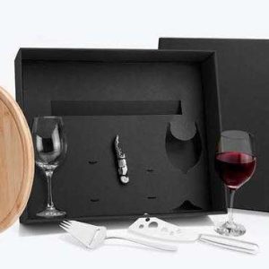 KIT PARA QUEIJO E VINHO EM BAMBU  INOX E VIDRO 6 PÇS WELF KT-20008