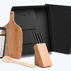 KIT PARA COZINHA EM BAMBU MADEIRA E INOX 9 PÇS WELF KT-20011