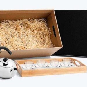 KIT PARA CAFÉ EM BAMBU INOX E VIDRO 10 PÇS WELF KT-20014