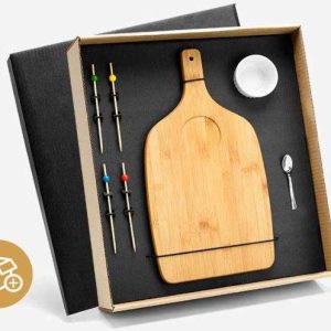 CONUNTO. PARA PETISCO E  SERVIR EM BAMBU E  INOX 7 PEÇAS WELF KT-90069