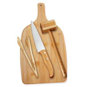 CONJUNTO PARA COZINHA EM BAMBU/INOX 4 PÇS WELF MB-33303