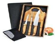KIT PARA CHURRASCO EM BAMBU E INOX COM AVENTAL 6 PEÇAS WELF ME-08803