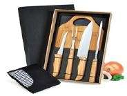 KIT PARA CHURRASCO EM BAMBU E INOX COM AVENTAL 6 PEÇAS WELF ME-08823