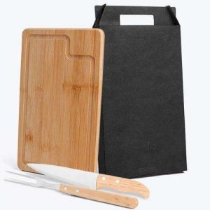 CONJUNTO PARA CHURRASCO EM BAMBU INOX E MADEIRA 3 PÇS WELF MX-19066