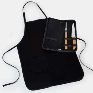 CONJUNTO DE GARFO, FACA INOX E BAMBU COM ESTOJO E AVENTAL 4 PÇS WELF PB-11113