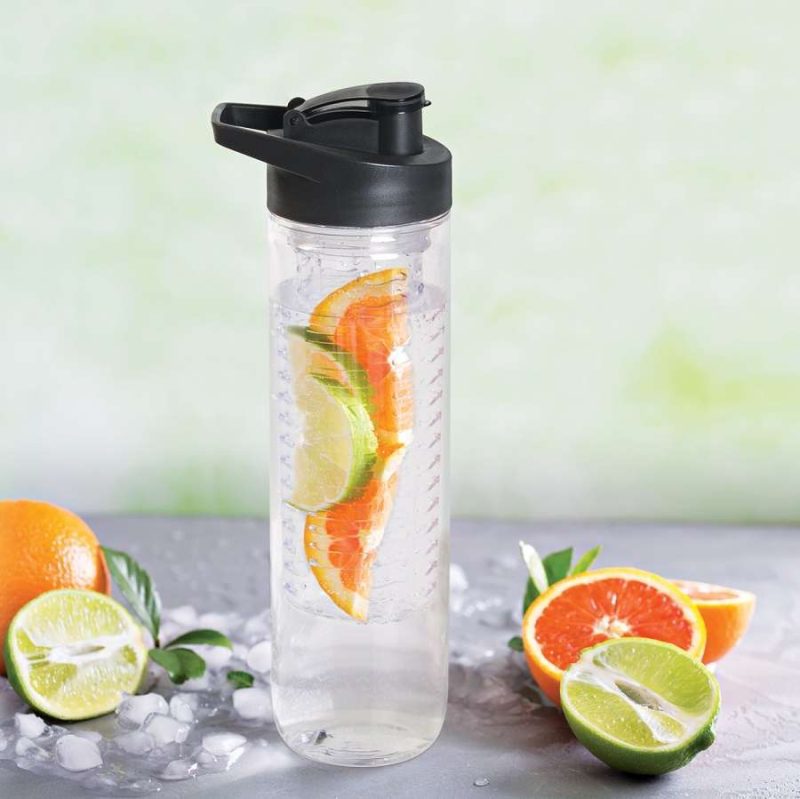 SQUEEZE DETOX PLÁSTICO COM INFUSOR PARA AROMATIZAR LIQUIDO 800ML TRANSPARENTE E PRETO WELF IP-00801