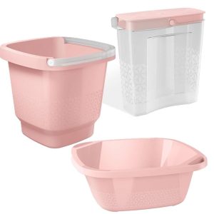 KIT LAVANDERIA PLÁSTICO UZ 03 PEÇAS ROSA
