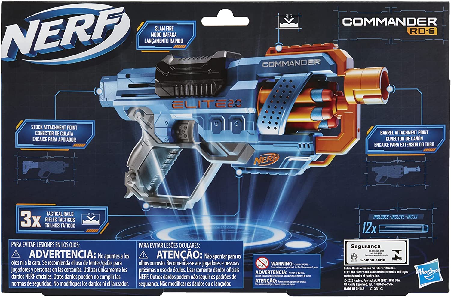 Lança Dardos Nerf Elite 2.0 Commander Rd-6 Tambor Giratório para 6