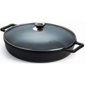FRIGIDEIRA PAELLA DE FERRO COM TAMPA DE VIDRO 14x37cm 5L PANELA MINEIRA 879
