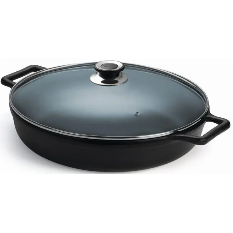 FRIGIDEIRA PAELLA DE FERRO COM TAMPA DE VIDRO 14x37cm 5L PANELA MINEIRA 879