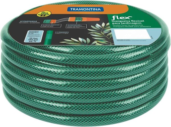 MANGUEIRA 10M EM PVC COM ENGATE ROSQUEADO ESGUICHO FLEX VERDE TRAMONTINA 79165/100