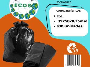SACO PARA LIXO HOMO ECOS - 15 LITROS - 100 UNIDADES - RECICLADO, ECOLÓGICO, RESISTENTE E ECONÔMICO