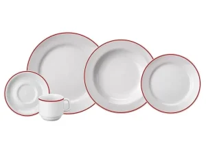APARELHO DE JANTAR E CHÁ 20 PEÇAS FILETE VERMELHO PORCELANA SCHMIDT