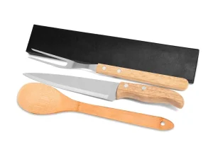 CONJUNTO GARFO, FACA 7" EM MADEIRA E COLHER EM BAMBU 3 PEÇAS WELF  KF-90416