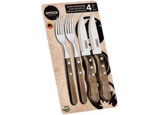 JOGO TALHERES PARA CHURRASCO JUMBO 4 PEÇAS INOX POLYWOOD 21198/908