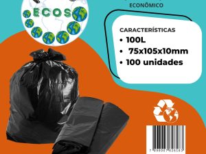 SACO PARA LIXO 100 LITROS C/100 UNIDADES 75x105x0,10mm HOMO ECOS, RECICLADO, ECOLÓGICO, RESISTENTE E ECONÔMICO