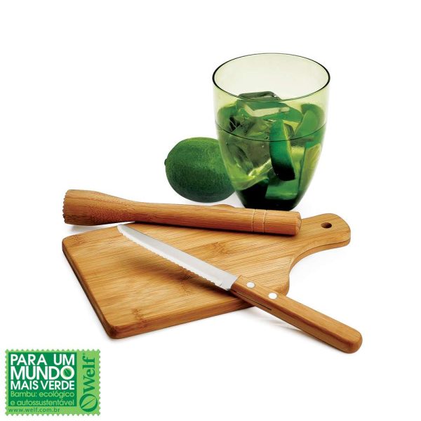KIT PARA CAIPIRINHA EM BAMBU IBIZA 4 PEÇAS WELF KC-00243