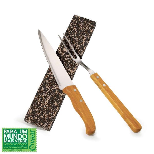 CONJUNTO DE GARFO E FACA 7" EM INOX E BAMBU SPECIAL LINE 2 PEÇAS WELF KF-90403