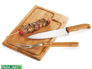 CONJUNTO PARA CHURRASCO EM BAMBU E INOX TEXAS 3 PEÇAS WELF MB-04093