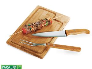 CONJUNTO PARA CHURRASCO EM BAMBU E INOX DALLAS 3 PEÇAS WELF MB-19063