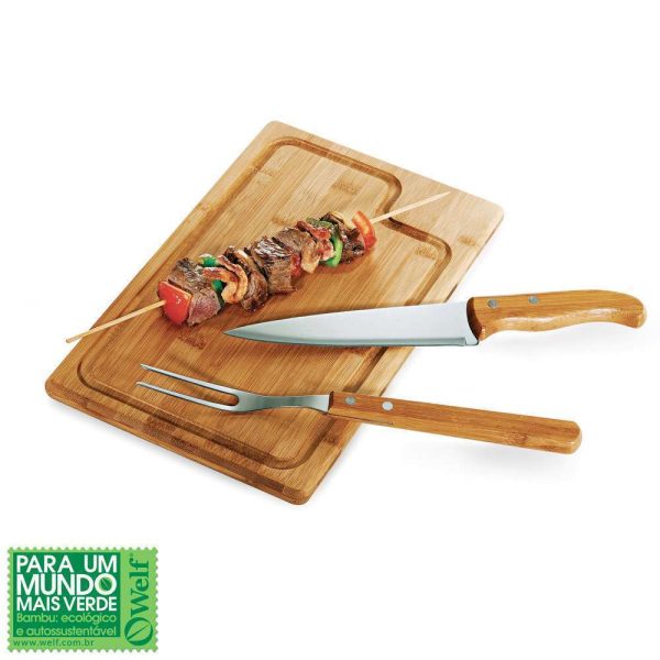 CONJUNTO PARA CHURRASCO EM BAMBU E INOX DALLAS 3 PEÇAS WELF MB-19063