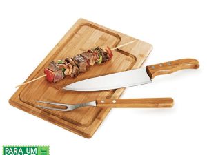 CONJUNTO PARA CHURRASCO EM BAMBU E INOX DALLAS 3 PEÇAS WELF MB-19093