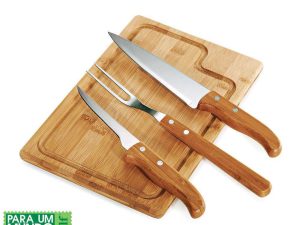 CONJUNTO PARA CHURRASCO EM BAMBU E INOX DALLAS 4 PEÇAS WELF MB-19123
