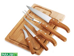 CONJUNTO PARA CHURRASCO EM BAMBU E INOX DALLAS 6 PEÇAS WELF MB-19153