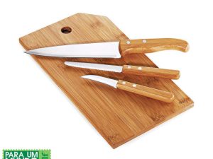 CONJUNTO PARA COZINHA EM BAMBU E INOX OREGON 4 PEÇAS WELF MB-20223